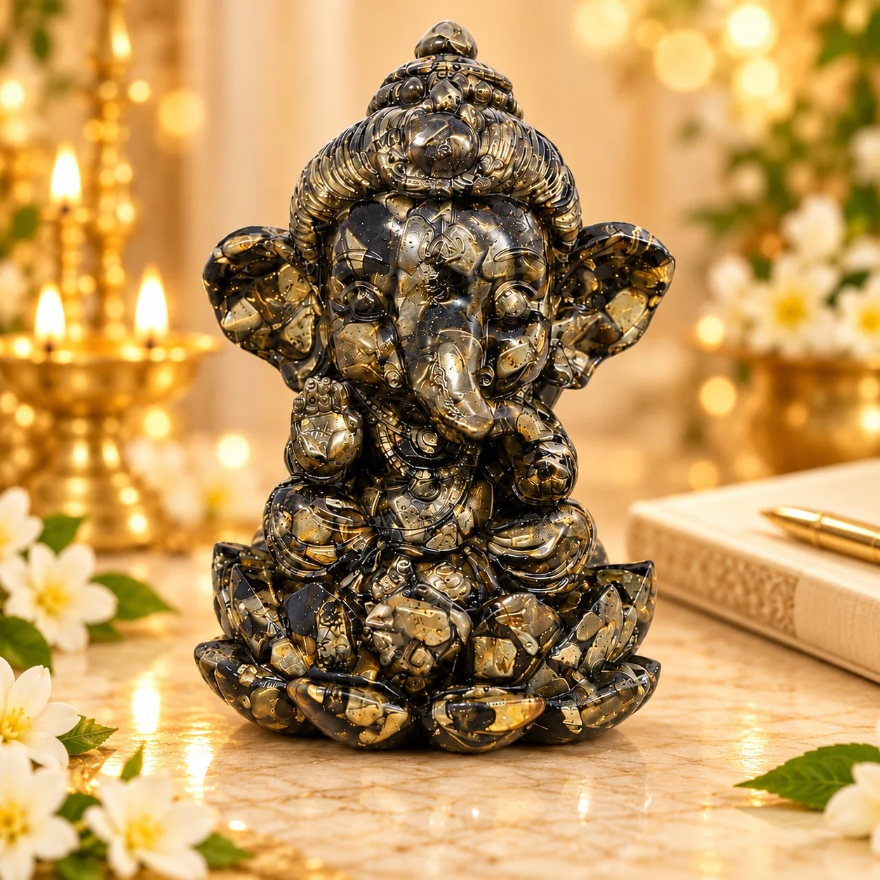 Pyrite Ganesha Statue on Lotus — buy online at Digveda