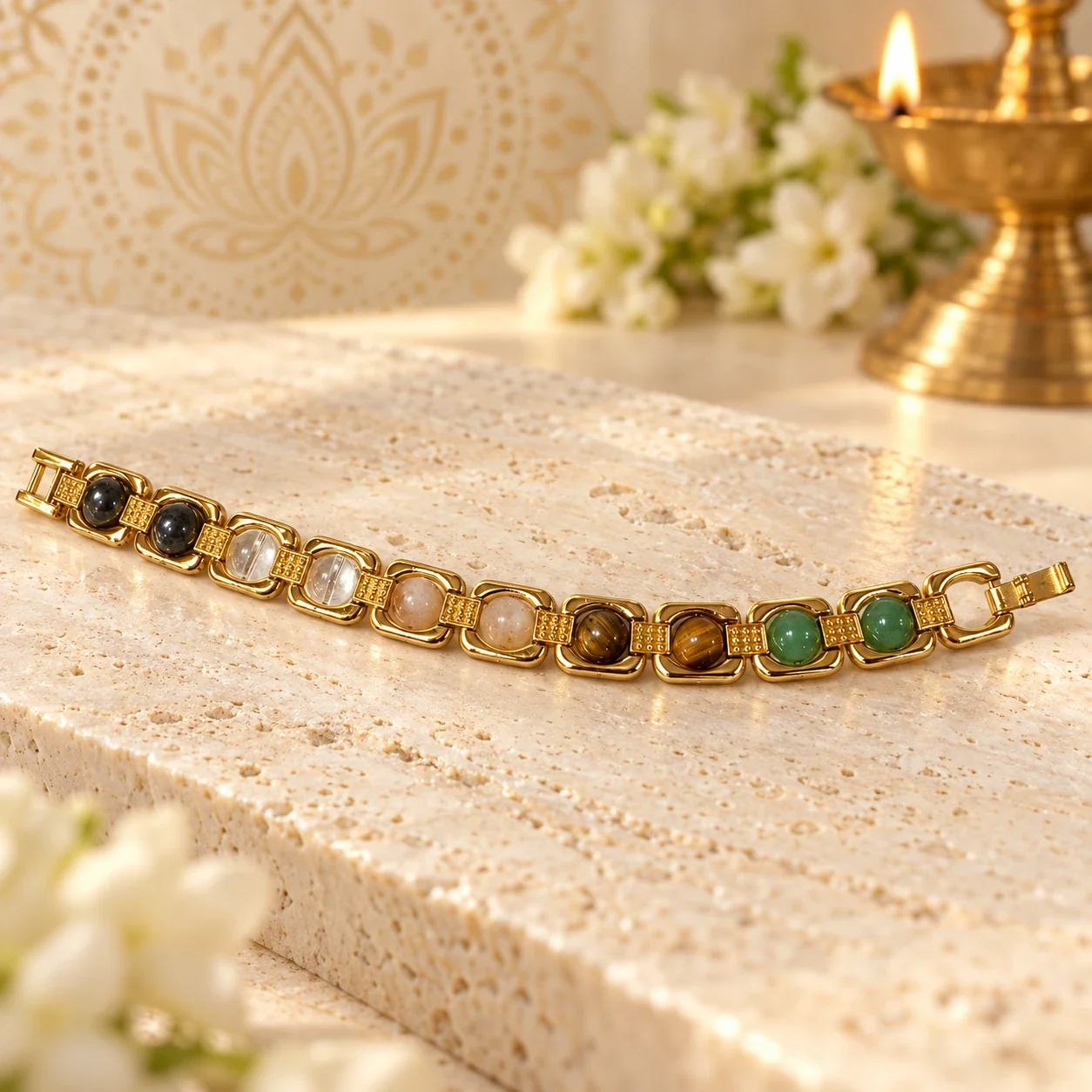 Money Magnet Natural Stone Chain Bracelet Gold Plated — buy online at Digveda