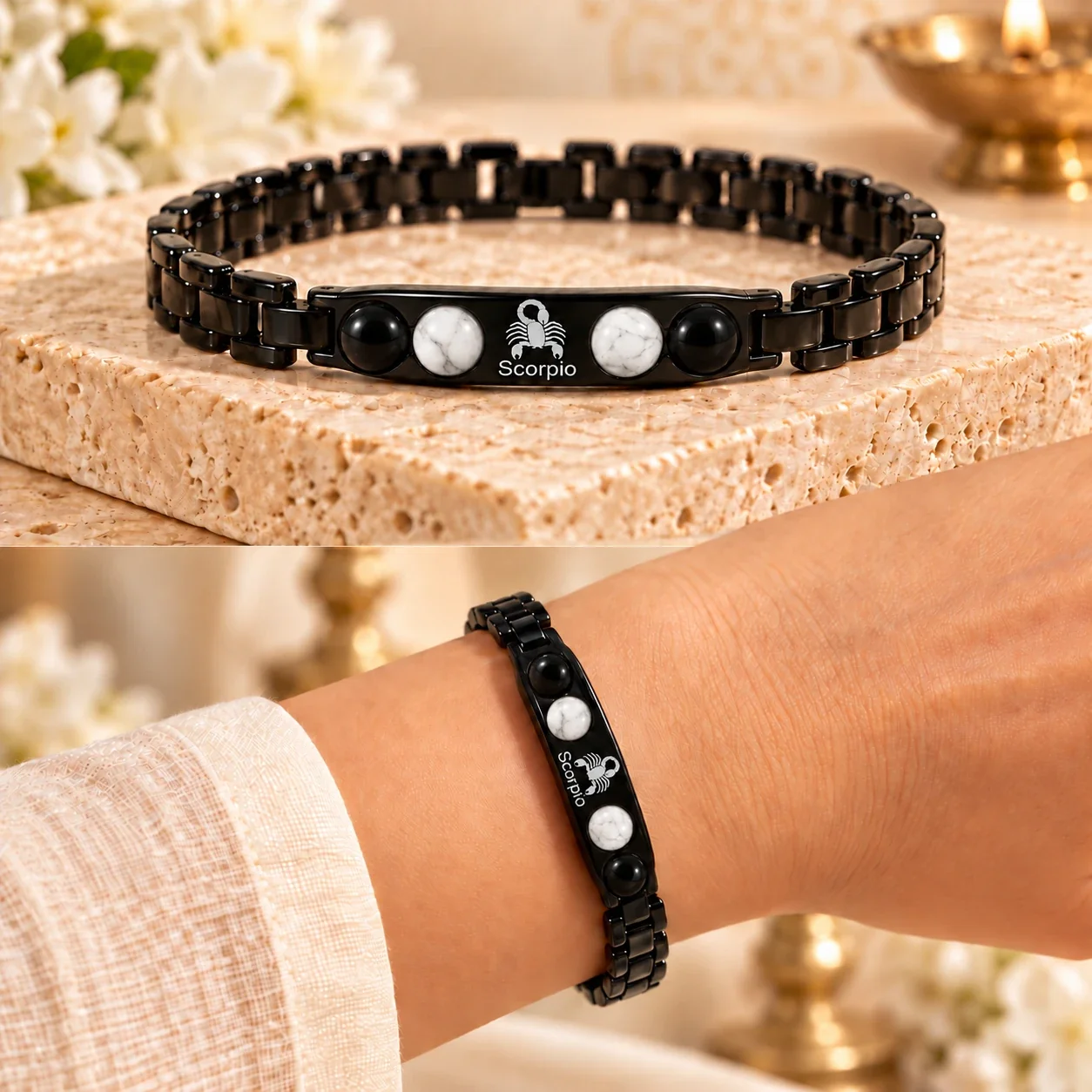 Scorpio (Vrishchik Rashi) Zodiac Black-Link Bracelet — buy online at Digveda