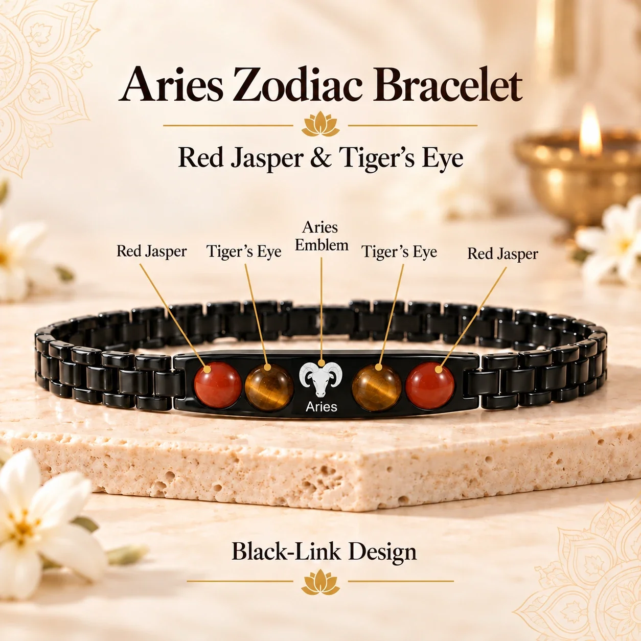 Aries Zodiac Black-Link Bracelet — buy online at Digveda