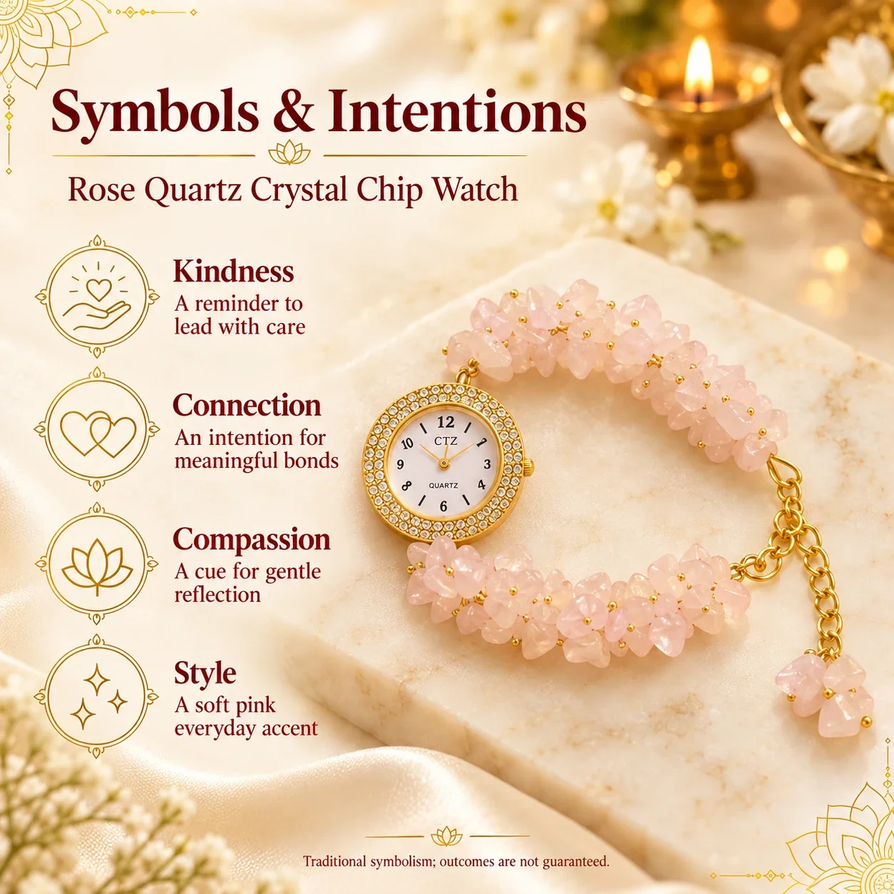 Rose Quartz Crystal Chip Watch — buy online at Digveda