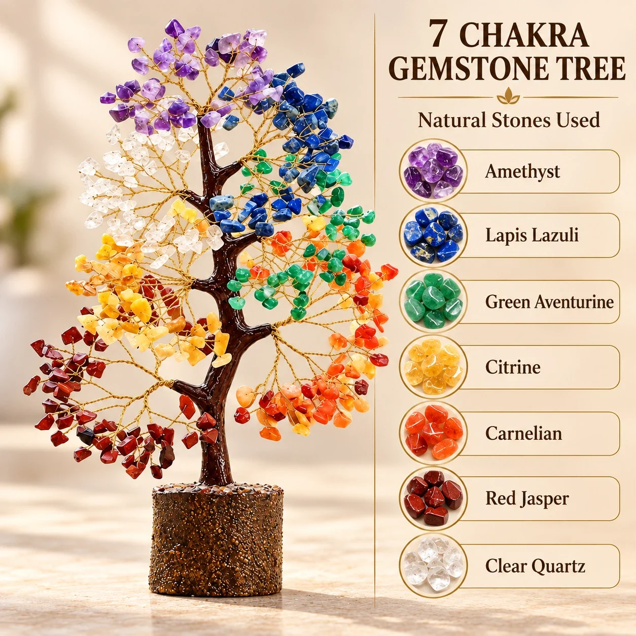 7 Chakra Natural Gemstone Tree of Life — buy online at Digveda