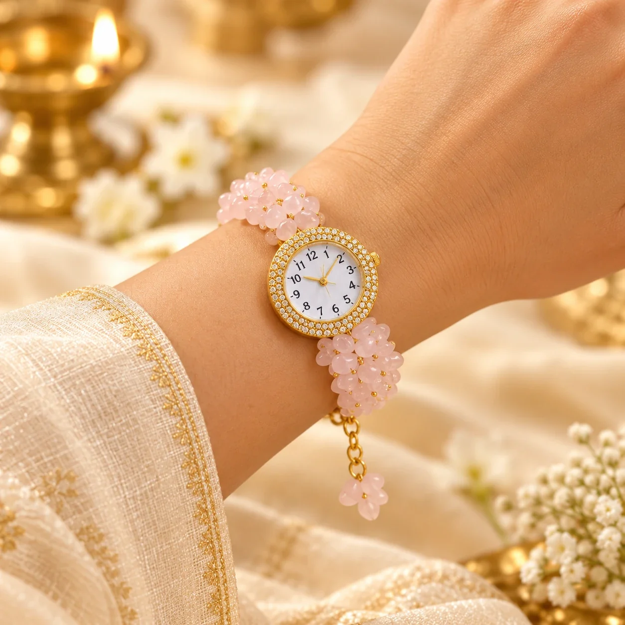 Rose Quartz Crystal Chip Watch — buy online at Digveda