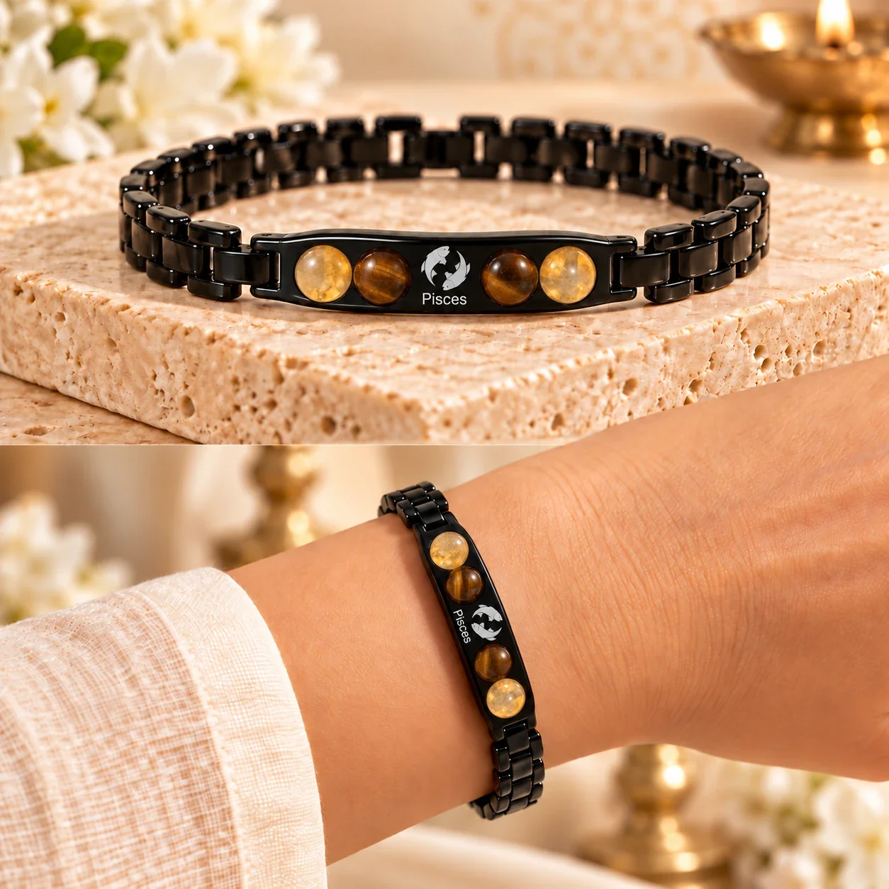 Pisces (Meen Rashi) Zodiac Black-Link Bracelet — buy online at Digveda