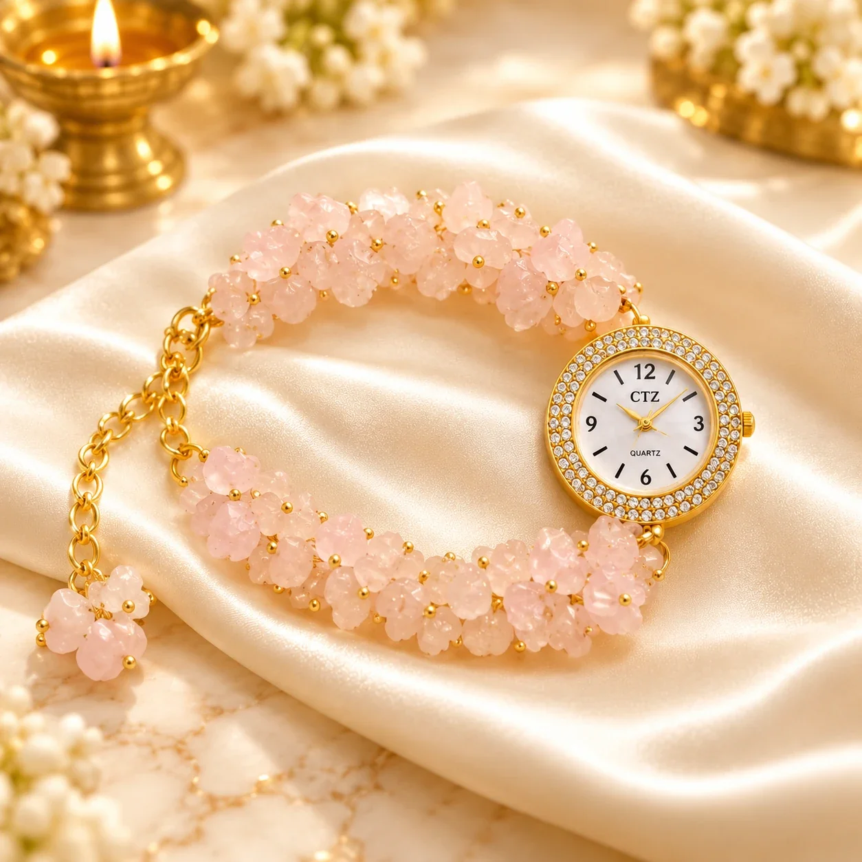 Rose Quartz Crystal Chip Watch — buy online at Digveda
