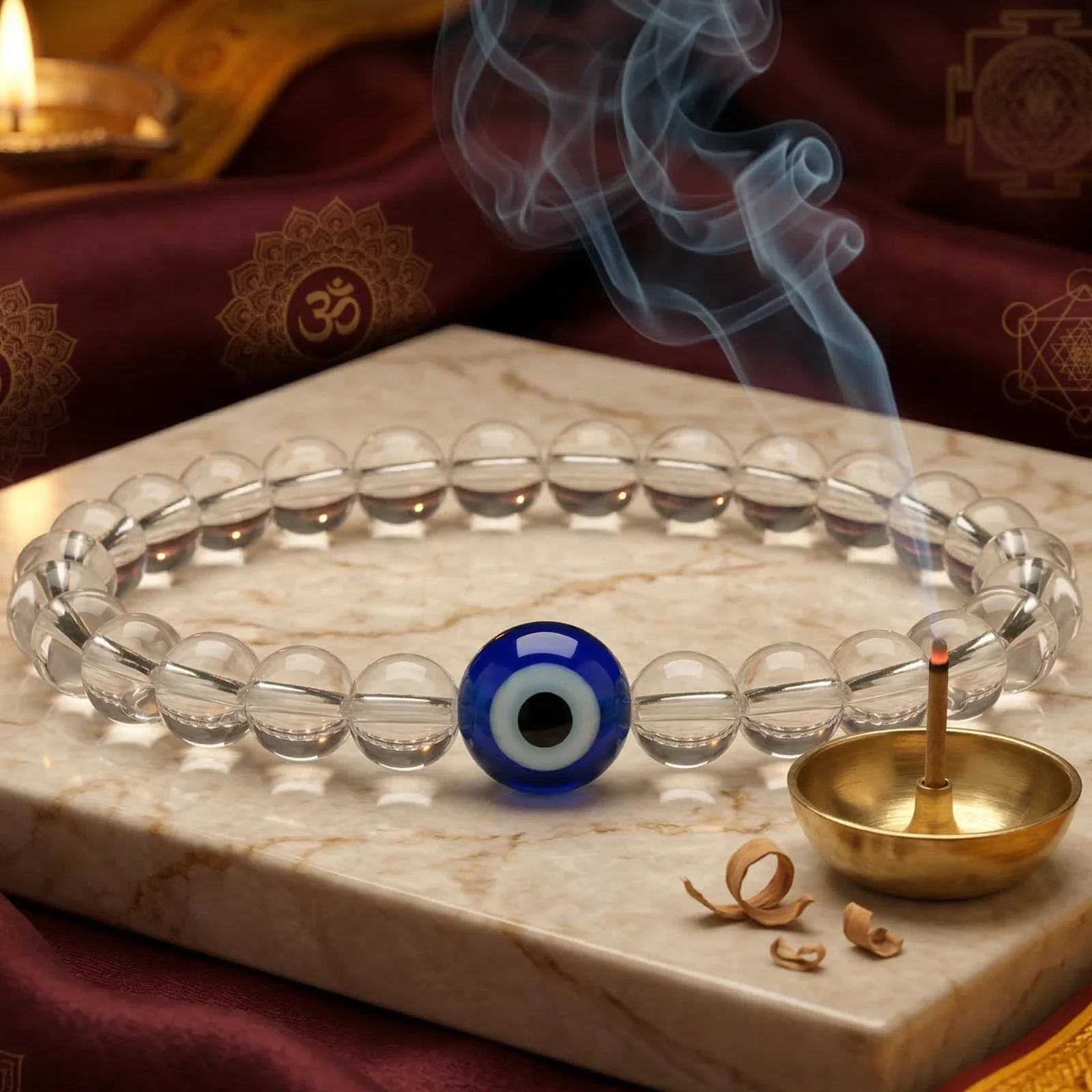 Crystal Evil Eye Protection Bracelet (Clear & Blue) — buy online at Digveda