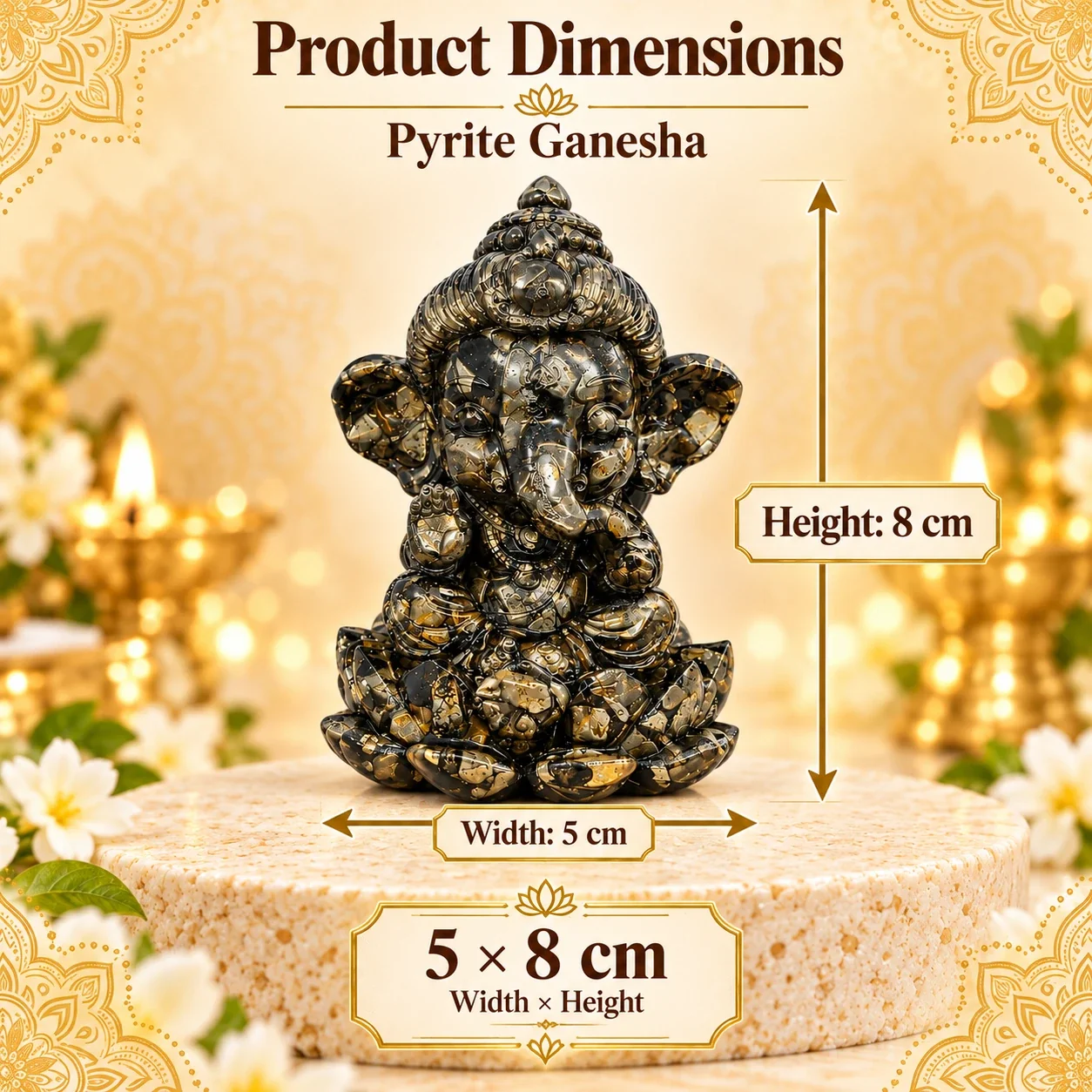 Pyrite Ganesha Statue on Lotus — buy online at Digveda