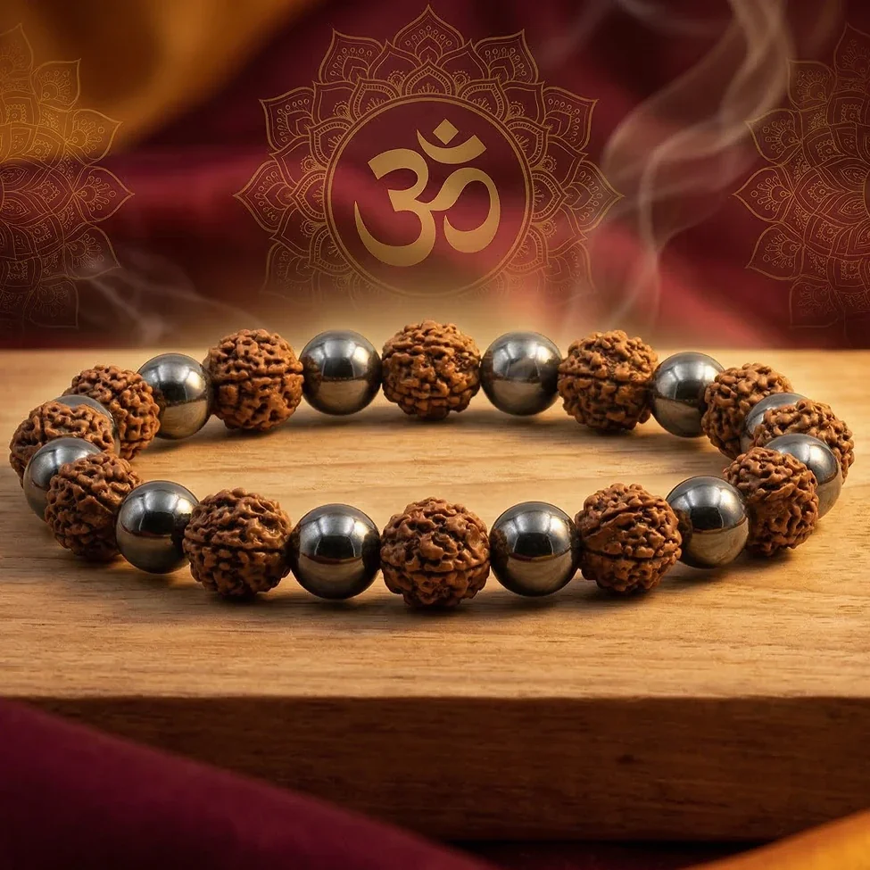 Rudraksha & Magnetic Hematite Healing Bracelet — buy online at Digveda