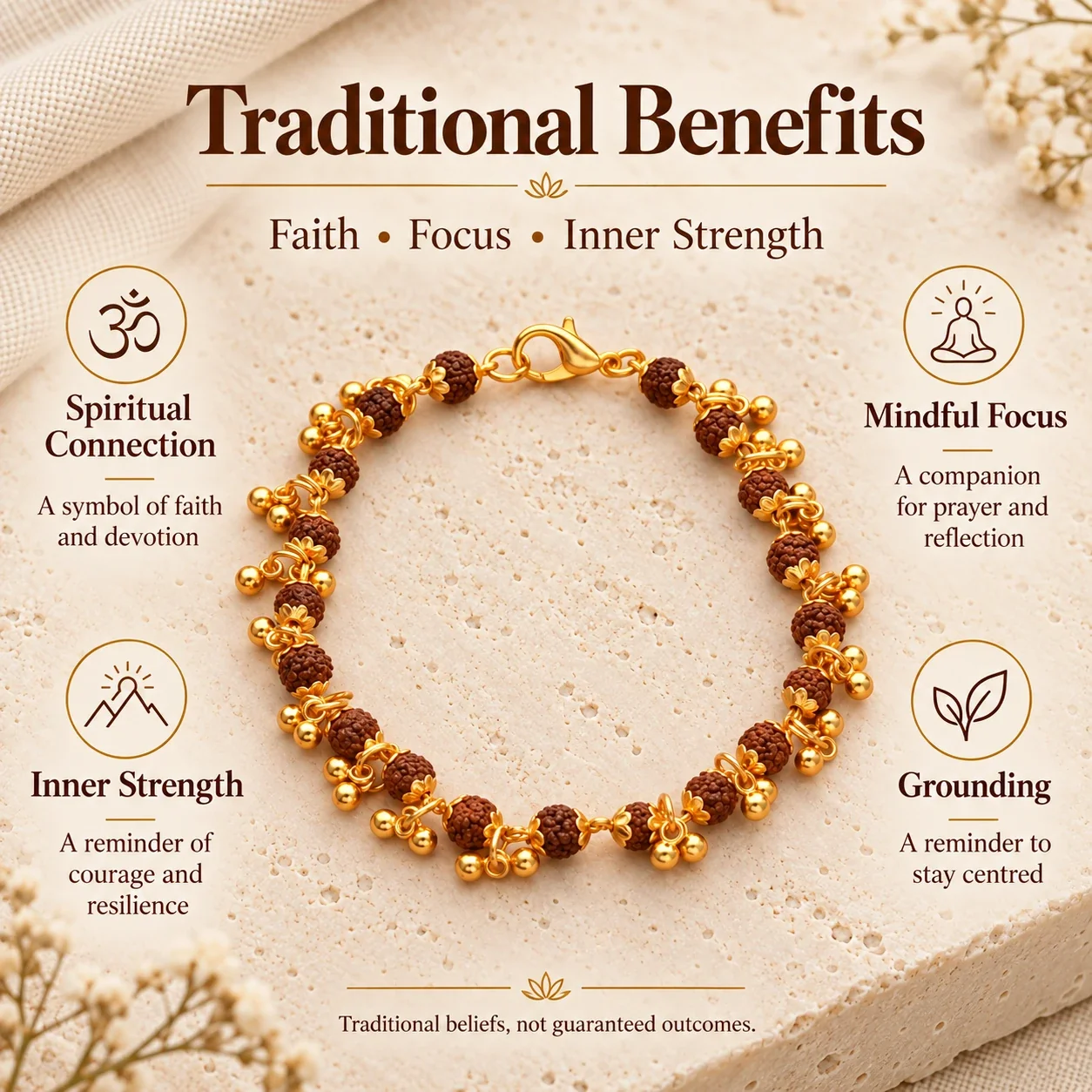 Gold Plated Elemental Rudraksha Bracelet For Women — buy online at Digveda