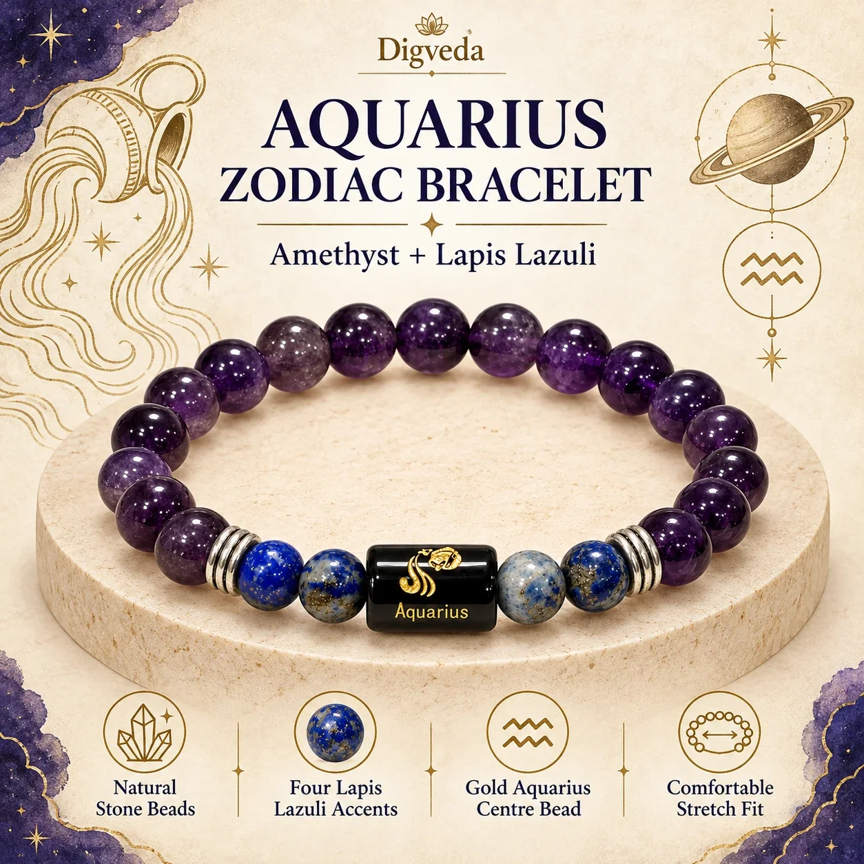 Aquarius (Kumbh Rashi) Zodiac Bracelet — buy online at Digveda