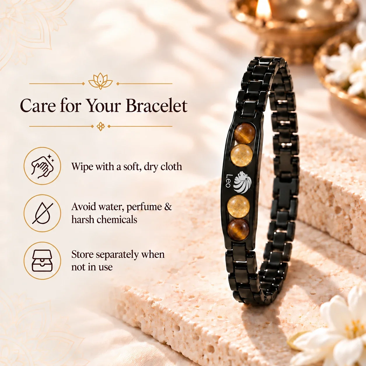 Leo (Sinh Rashi) Zodiac Black-Link Bracelet — buy online at Digveda