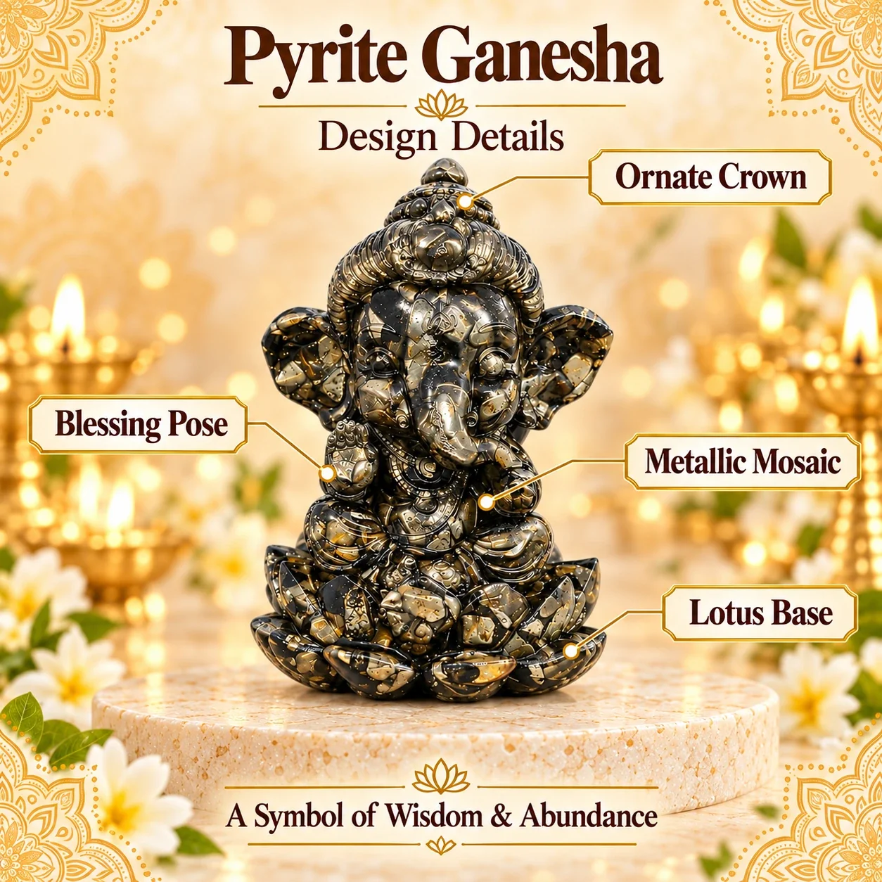 Pyrite Ganesha Statue on Lotus — buy online at Digveda