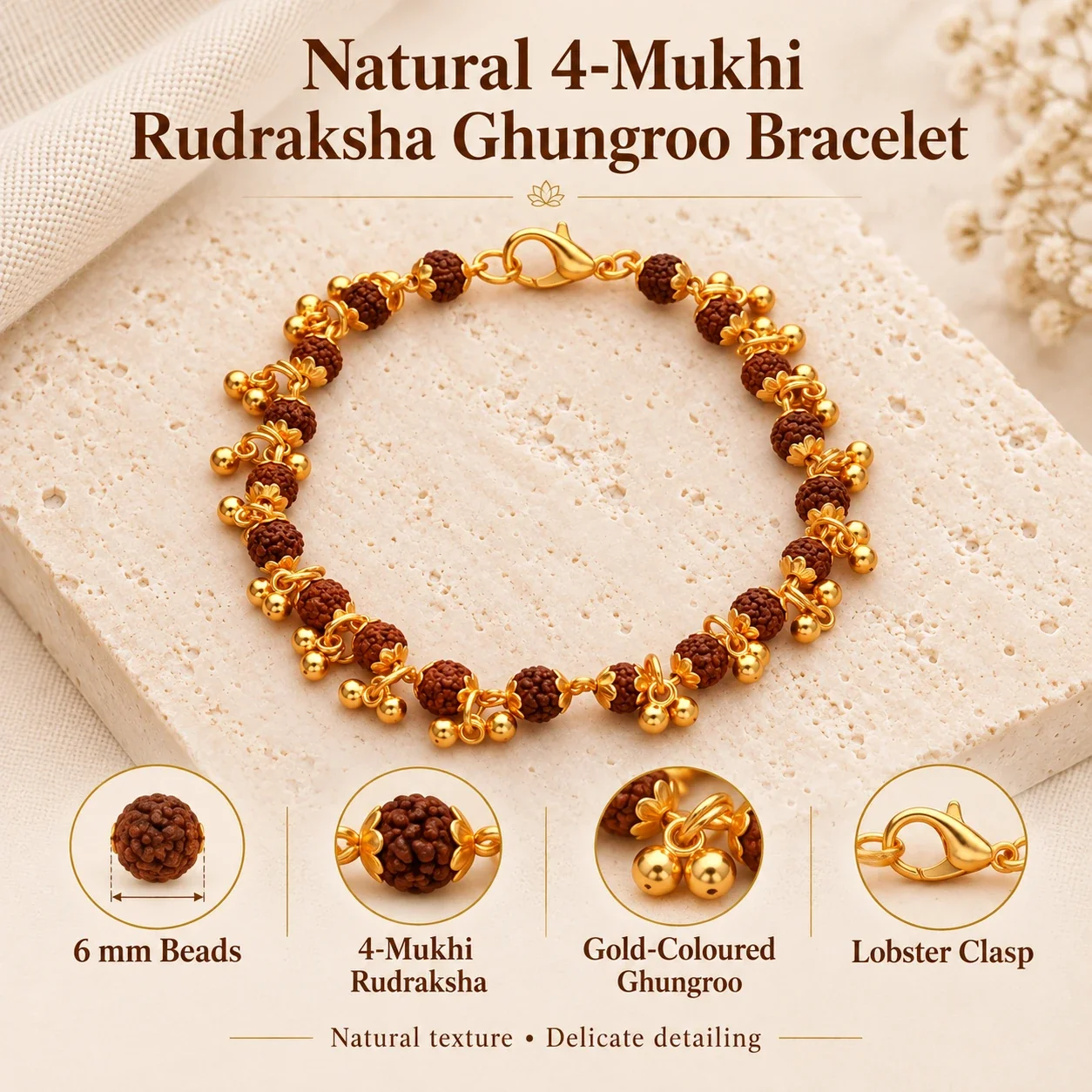 Gold Plated Elemental Rudraksha Bracelet For Women — buy online at Digveda