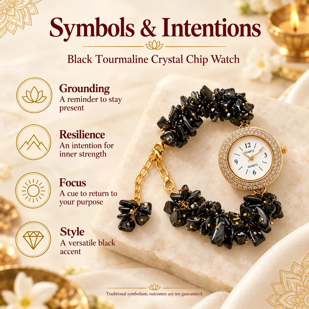 Black Tourmaline Crystal Chip Watch — buy online at Digveda