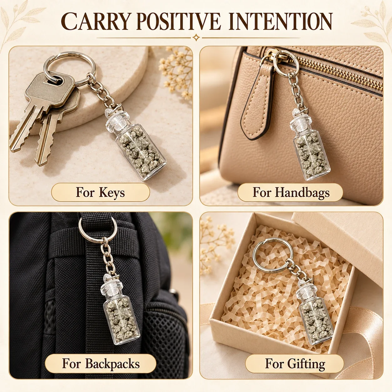 Natural Pyrite Crystal Chips Bottle Keychain — buy online at Digveda