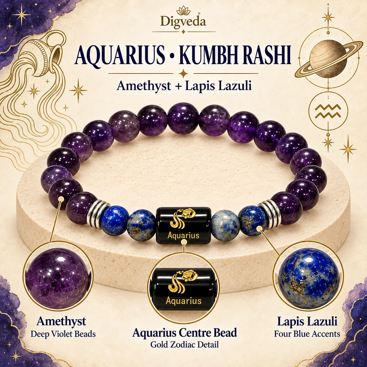 Aquarius (Kumbh Rashi) Zodiac Bracelet — buy online at Digveda
