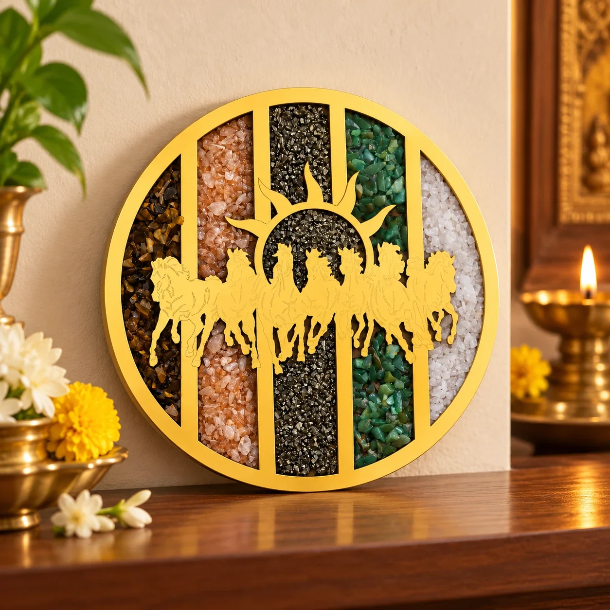Seven Horses Round Dhan yog crystal Frame — buy online at Digveda
