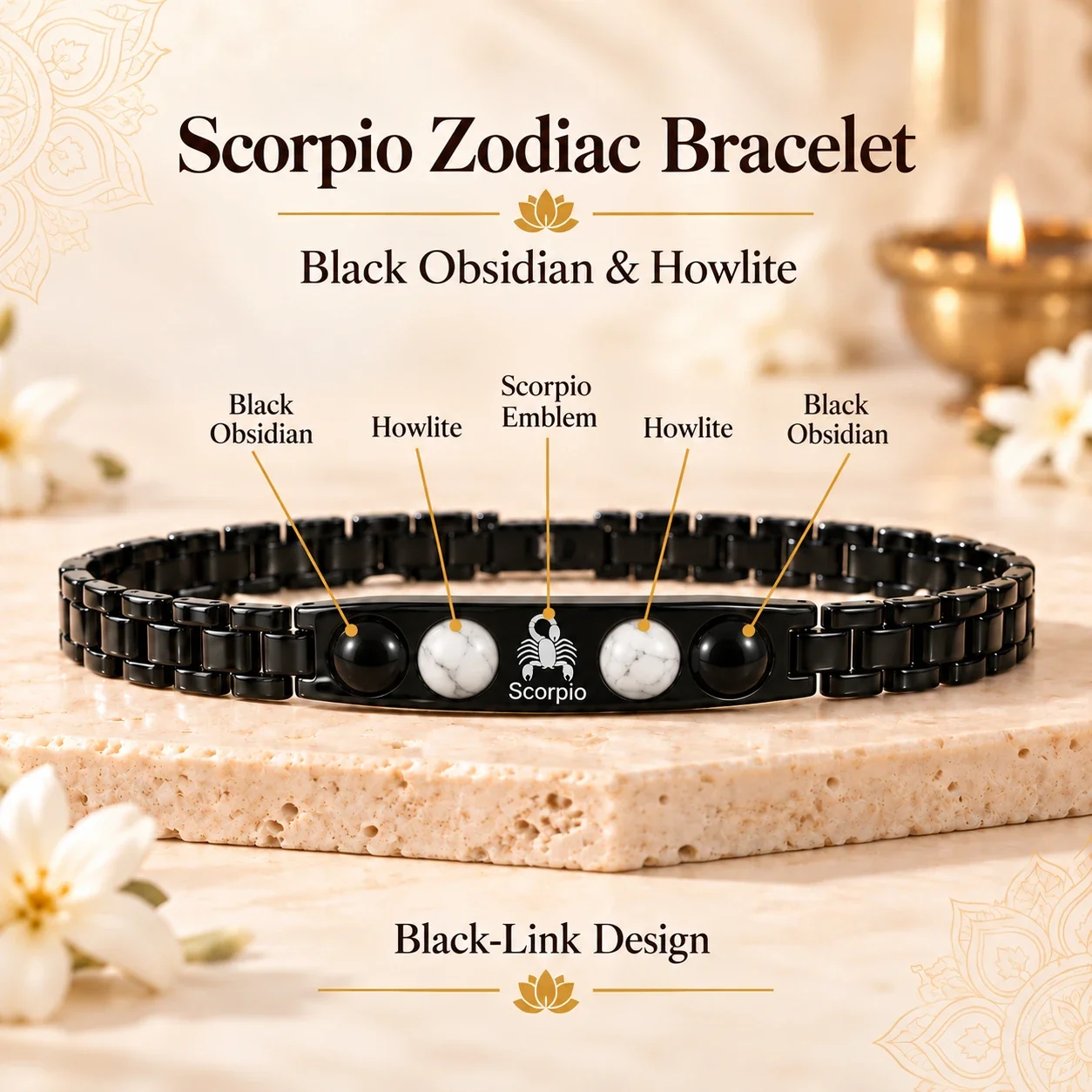 Scorpio (Vrishchik Rashi) Zodiac Black-Link Bracelet — buy online at Digveda