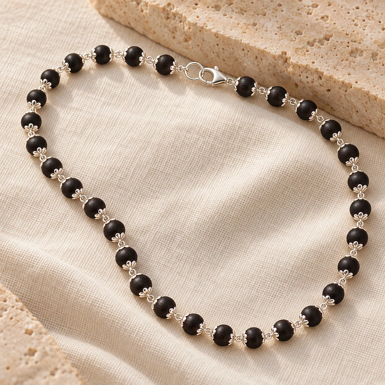 Silver Capped Karungali Mala — buy online at Digveda