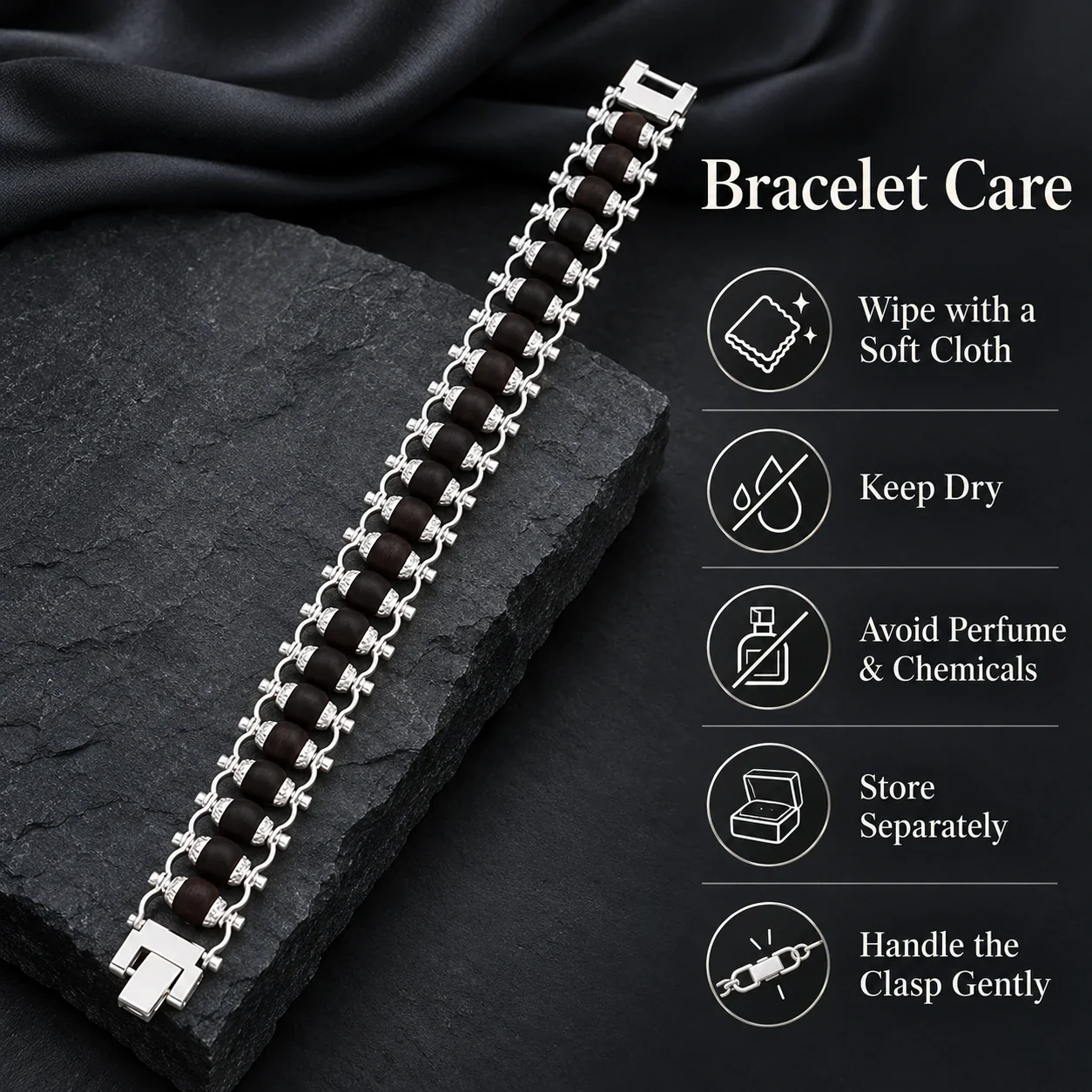 Silver Plated Natural Ebony Wood Beads Karungali Bracelet for Men & Women — buy online at Digveda