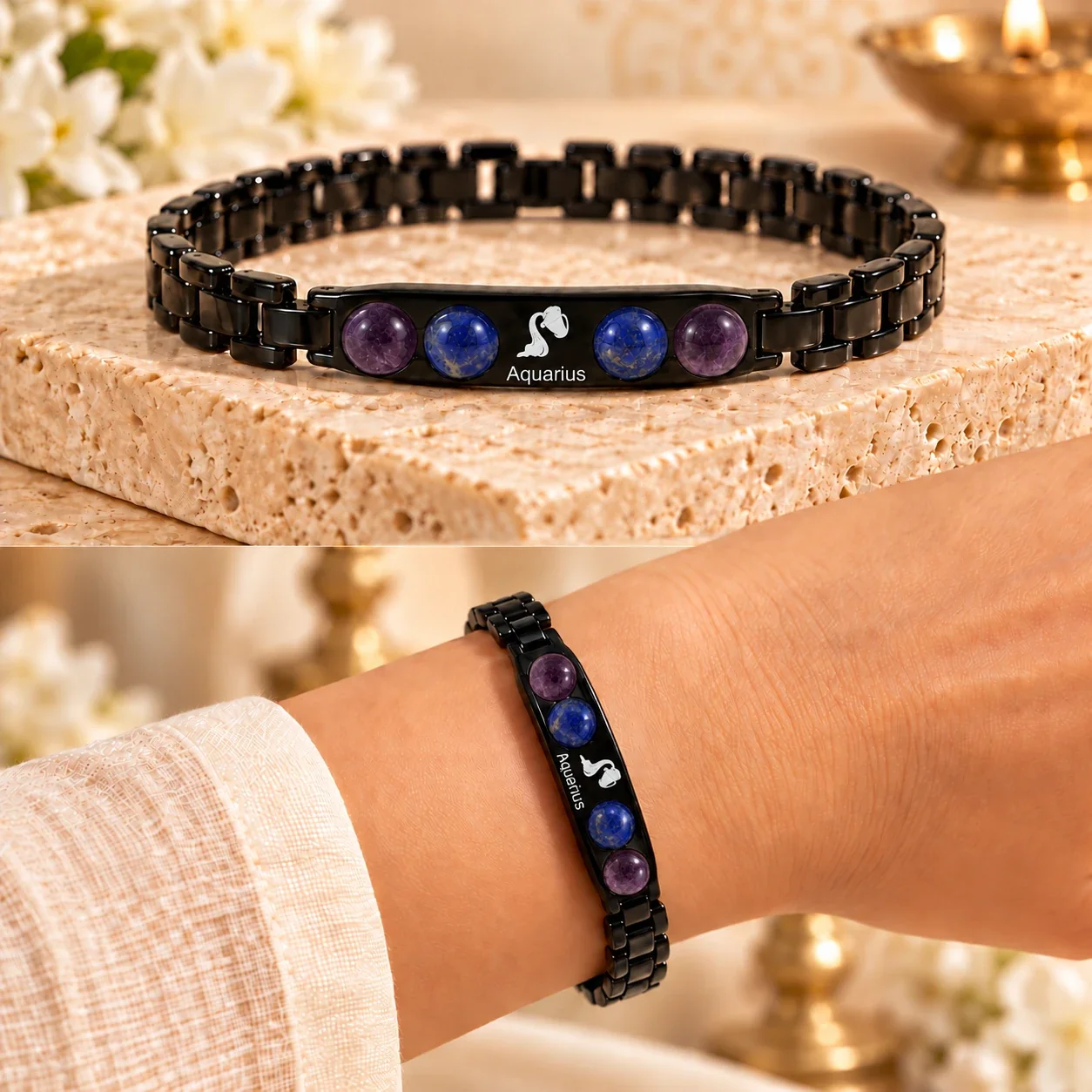 Aquarius (Kumbh Rashi) Zodiac Black-Link Bracelet — buy online at Digveda