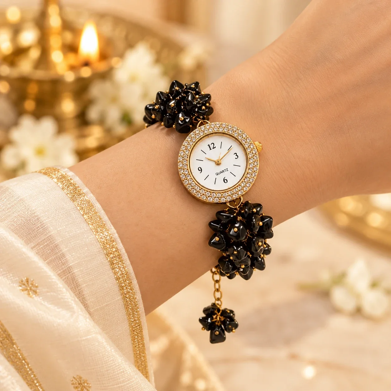 Black Tourmaline Crystal Chip Watch — buy online at Digveda