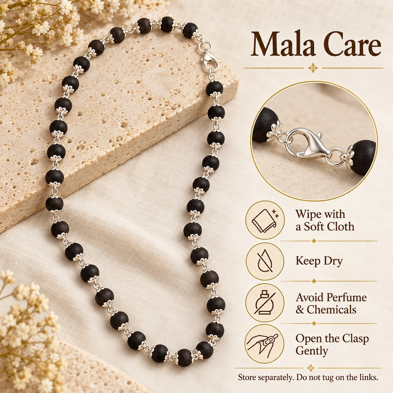 Silver Capped Karungali Mala — buy online at Digveda