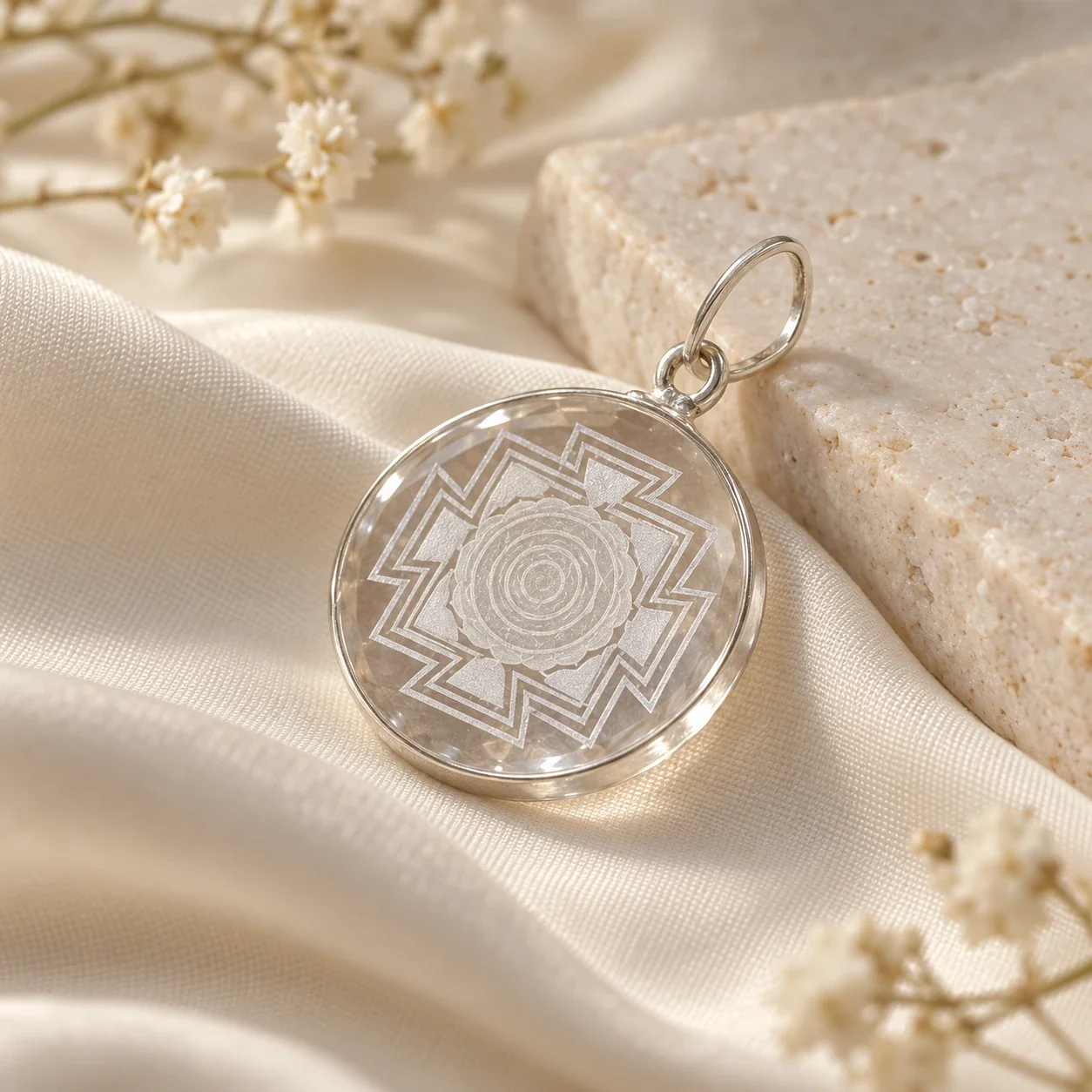 Clear Quartz Shri Yantra Pendant — buy online at Digveda