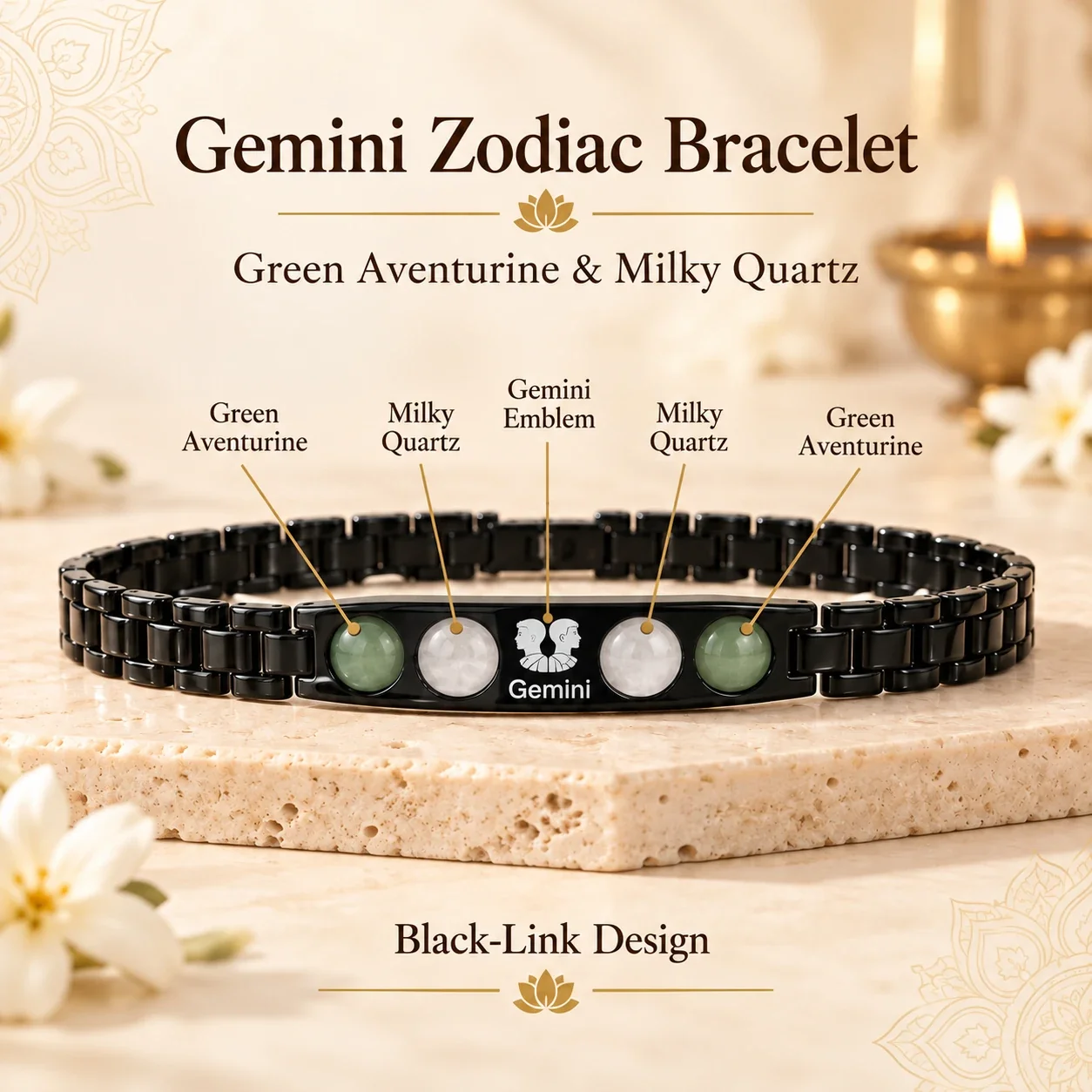 Gemini Zodiac Black-Link Bracelet — buy online at Digveda