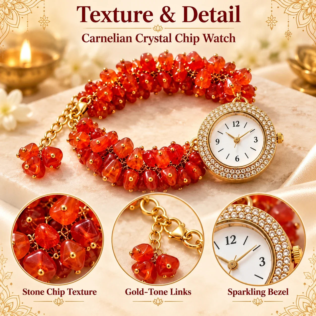 Carnelian Crystal Chip Watch — buy online at Digveda