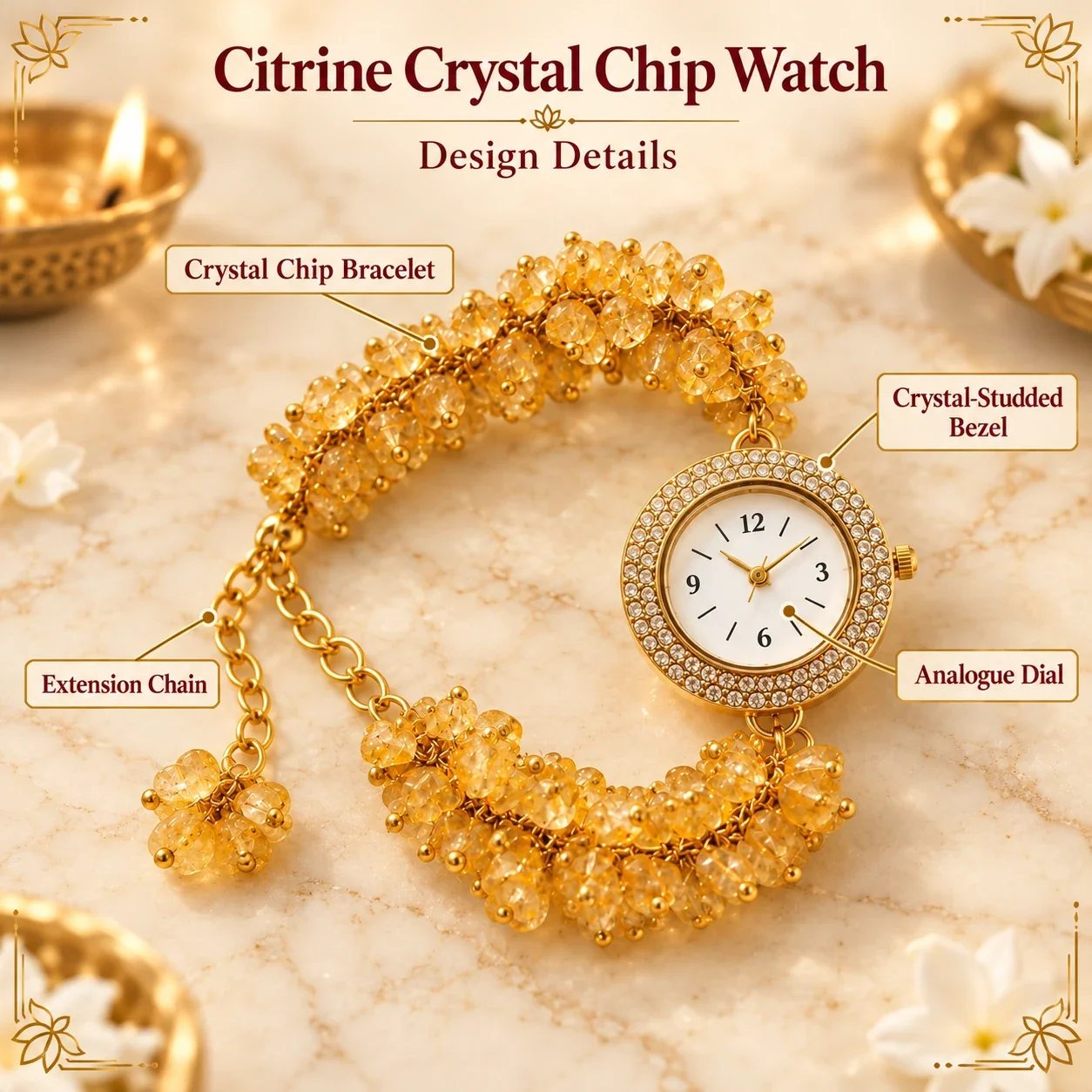 Citrine Crystal Chip Watch — buy online at Digveda