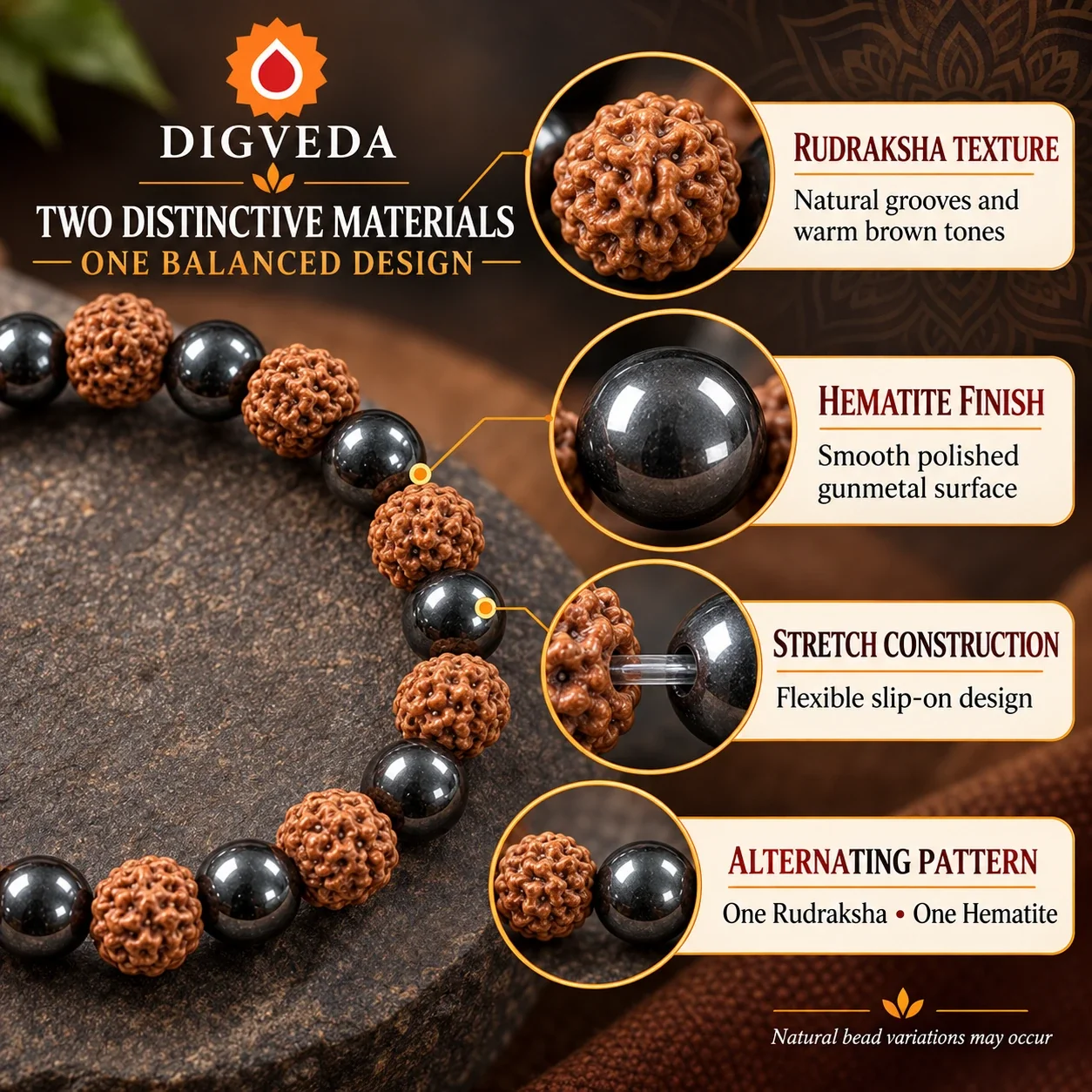 Rudraksha & Magnetic Hematite Healing Bracelet — buy online at Digveda
