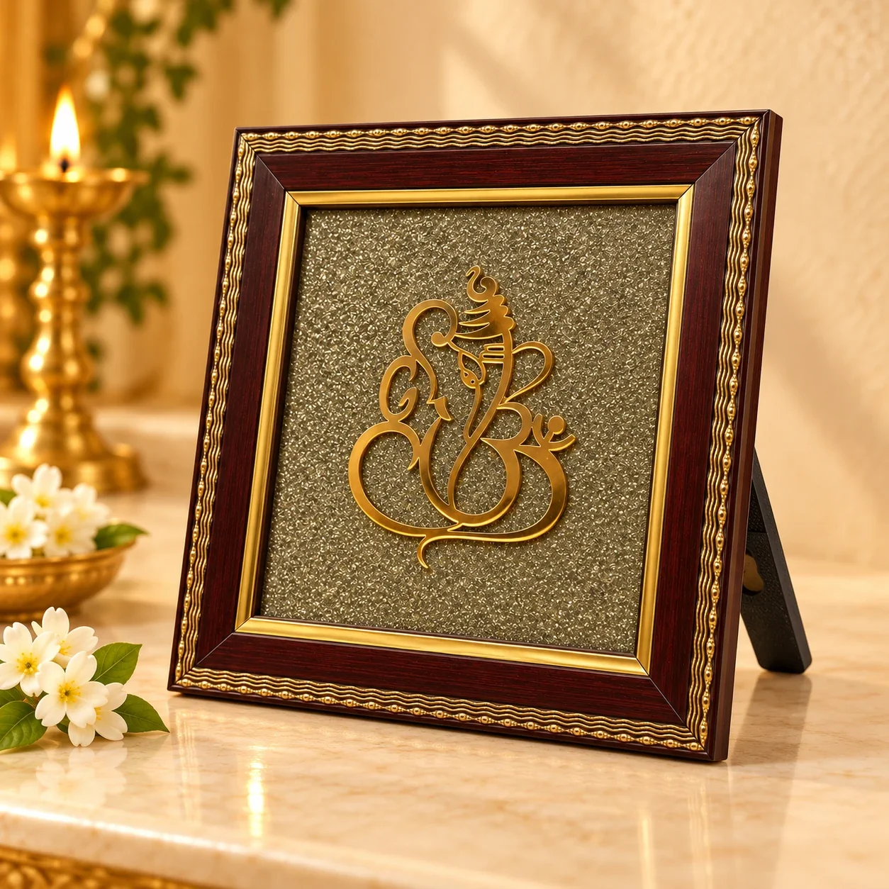 Lord Ganesha Raw Pyrite Crystal wall Frame — buy online at Digveda
