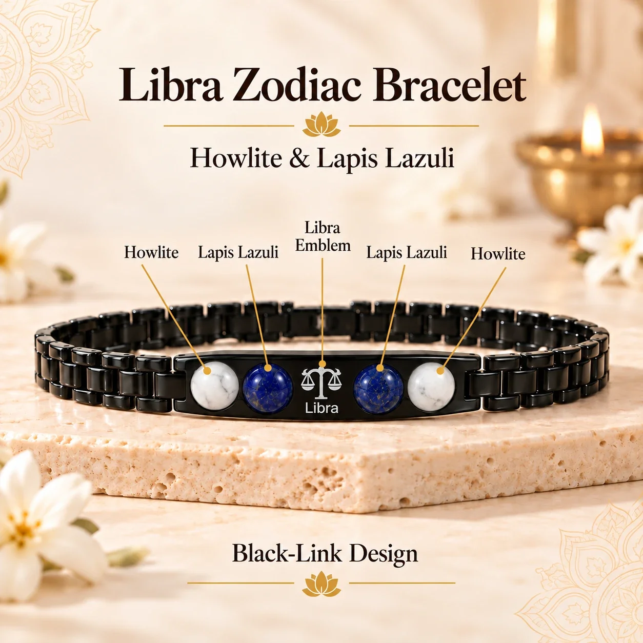 Libra Zodiac Black-Link Bracelet — buy online at Digveda
