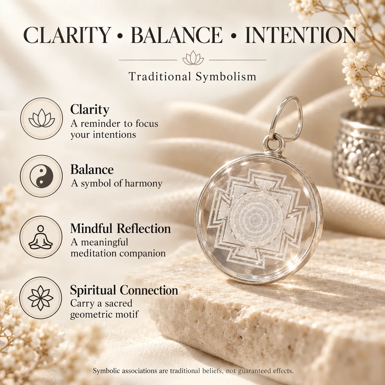Clear Quartz Shri Yantra Pendant — buy online at Digveda