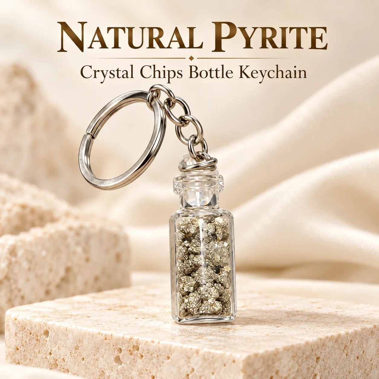 Natural Pyrite Crystal Chips Bottle Keychain — buy online at Digveda