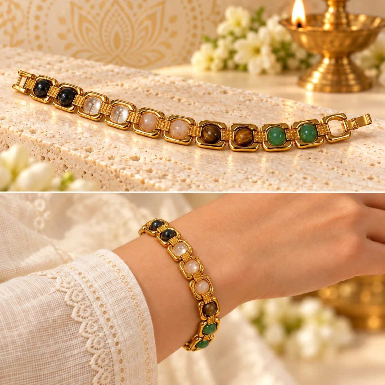 Money Magnet Natural Stone Chain Bracelet Gold Plated — buy online at Digveda