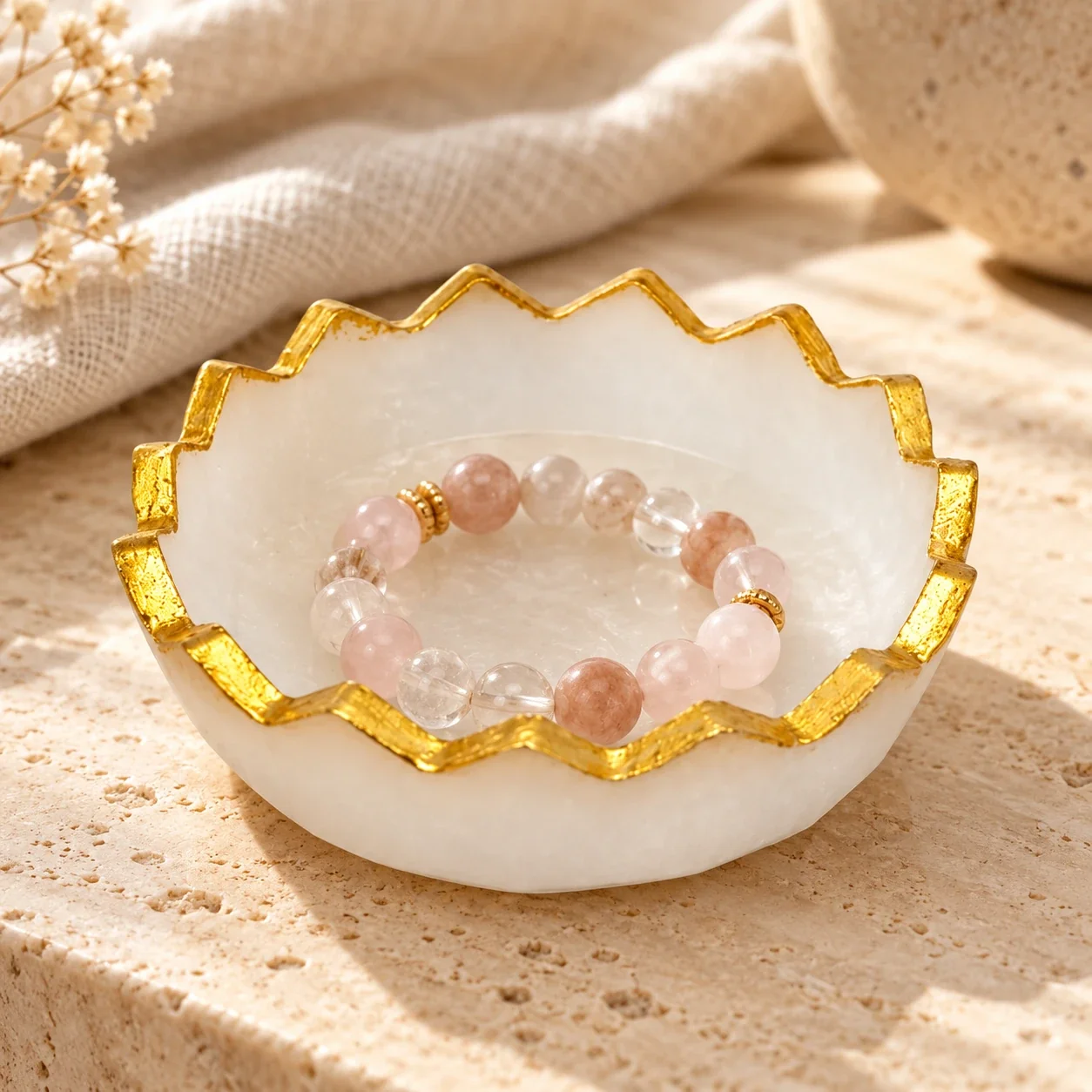 Natural Selenite Bowl with Gold Rim — buy online at Digveda