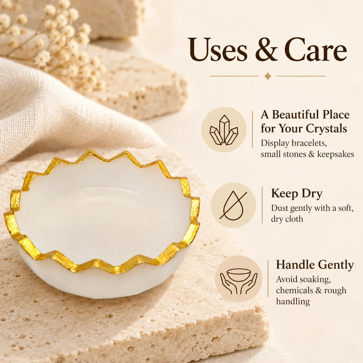 Natural Selenite Bowl with Gold Rim — buy online at Digveda