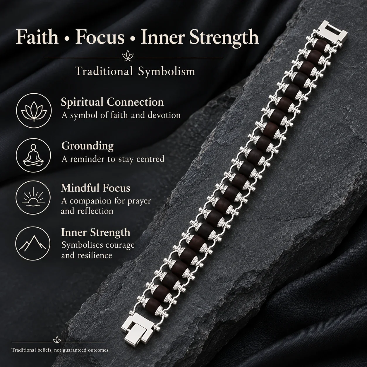 Silver Plated Natural Ebony Wood Beads Karungali Bracelet for Men & Women — buy online at Digveda