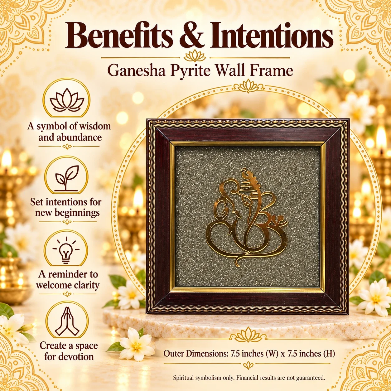 Lord Ganesha Raw Pyrite Crystal wall Frame — buy online at Digveda