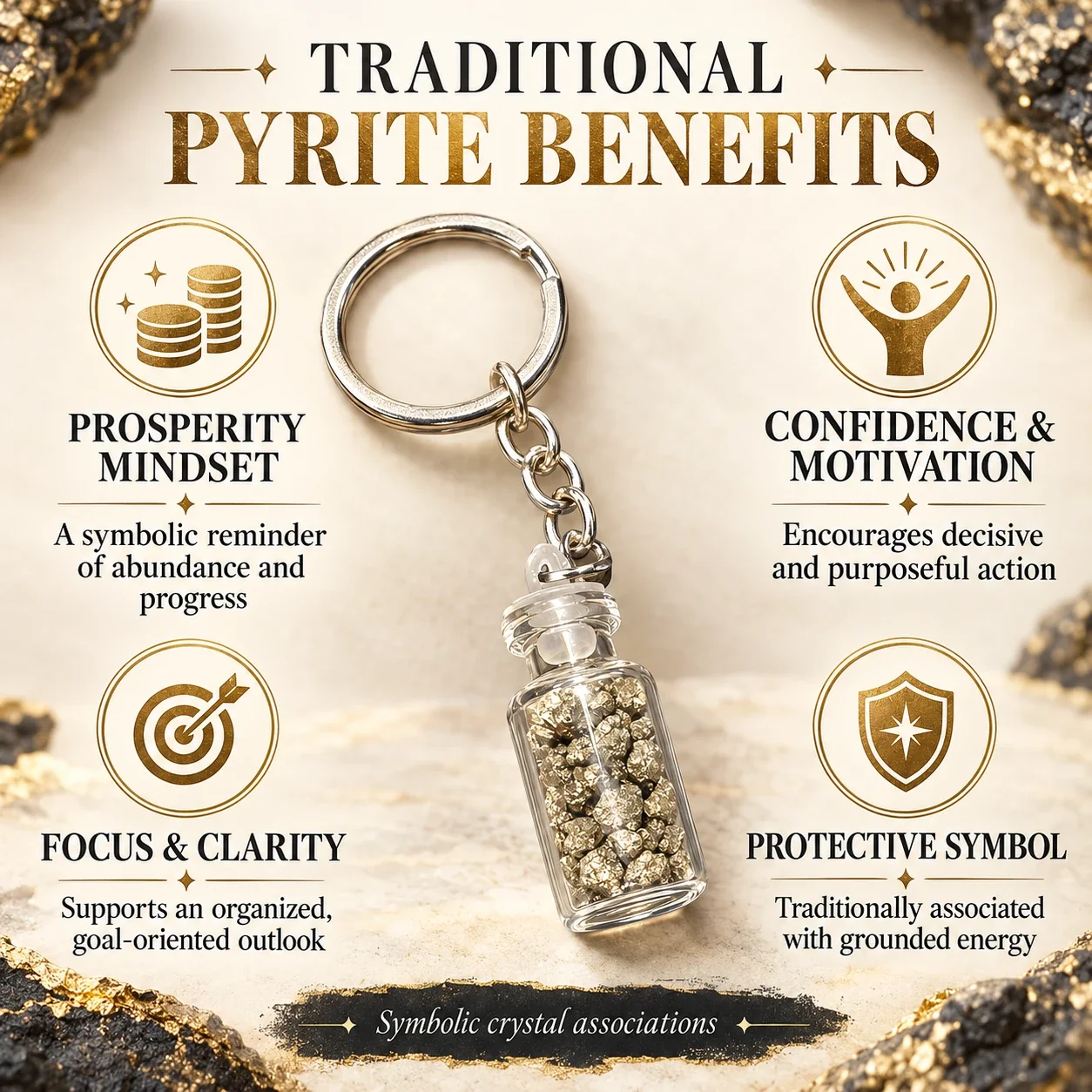 Natural Pyrite Crystal Chips Bottle Keychain — buy online at Digveda
