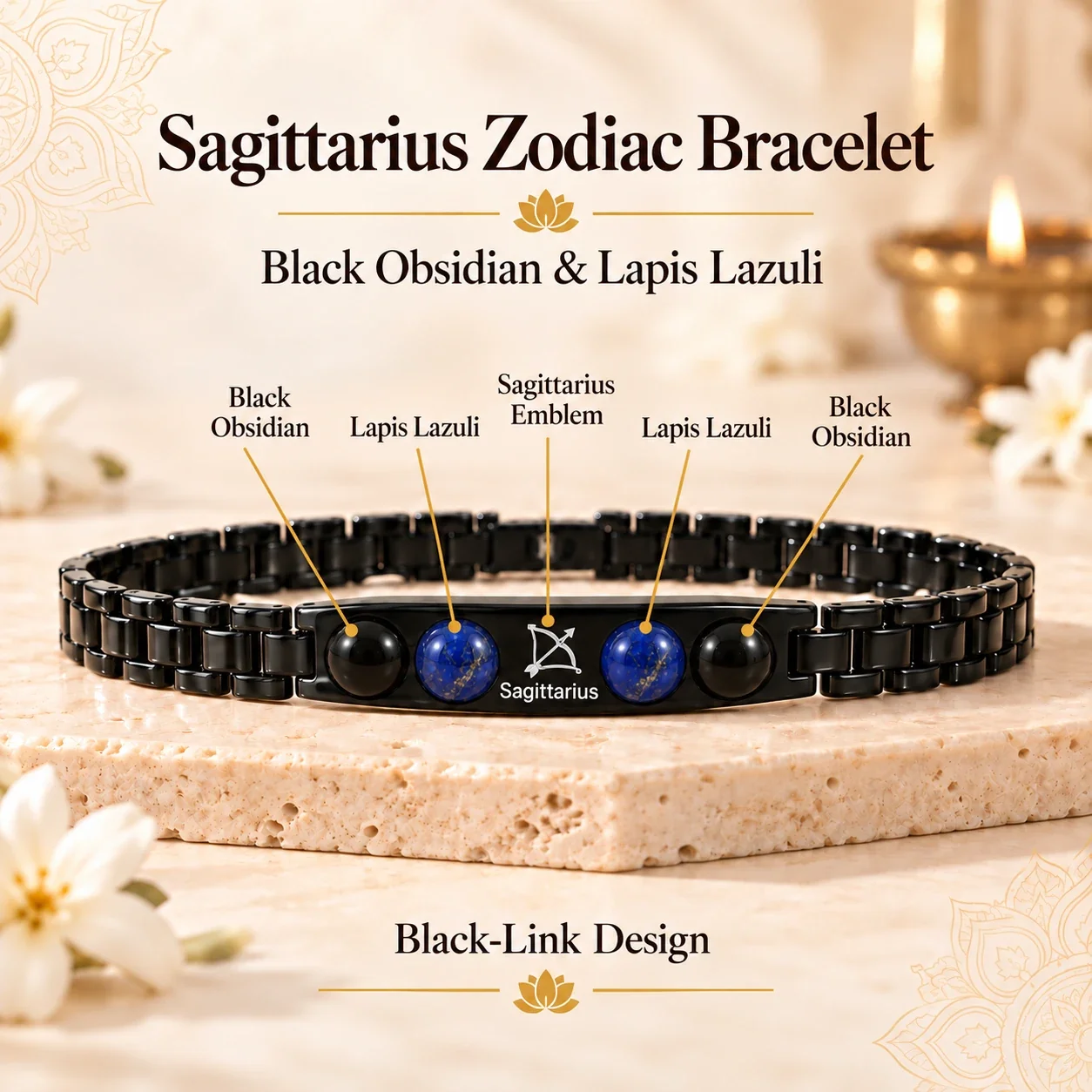 Sagittarius Zodiac Black-Link Bracelet — buy online at Digveda