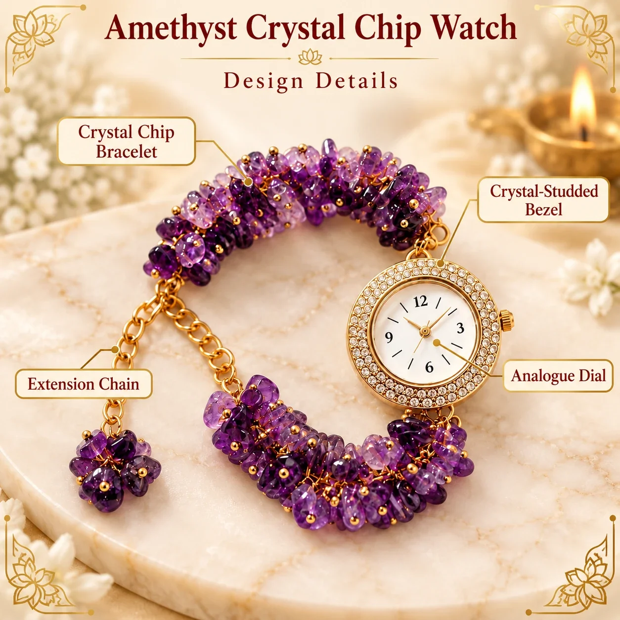 Amethyst Crystal Chip Watch — buy online at Digveda