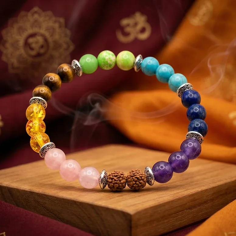 Seven Chakra Rudraksha & Gemstone Bracelet — buy online at Digveda