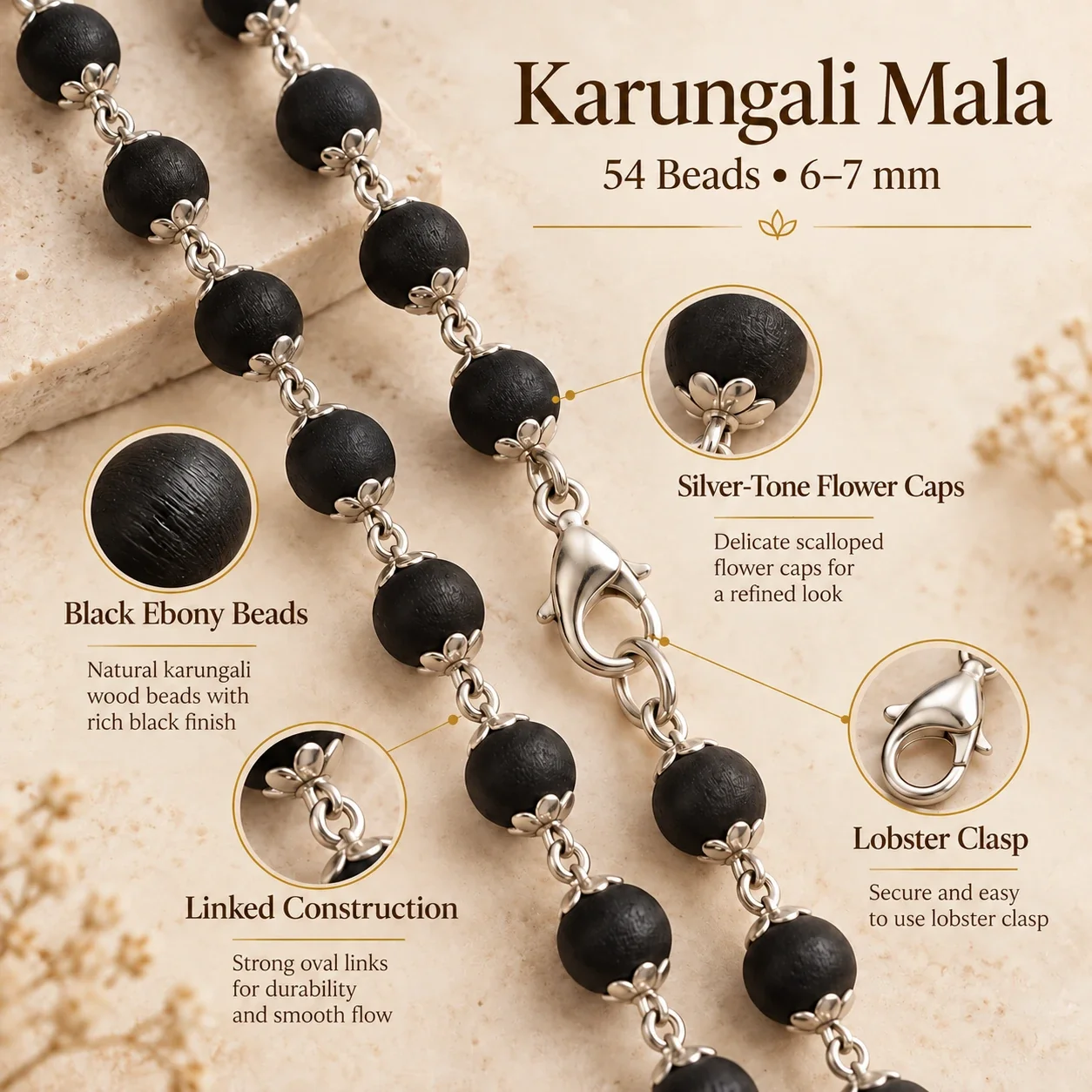 Silver Capped Karungali Mala — buy online at Digveda