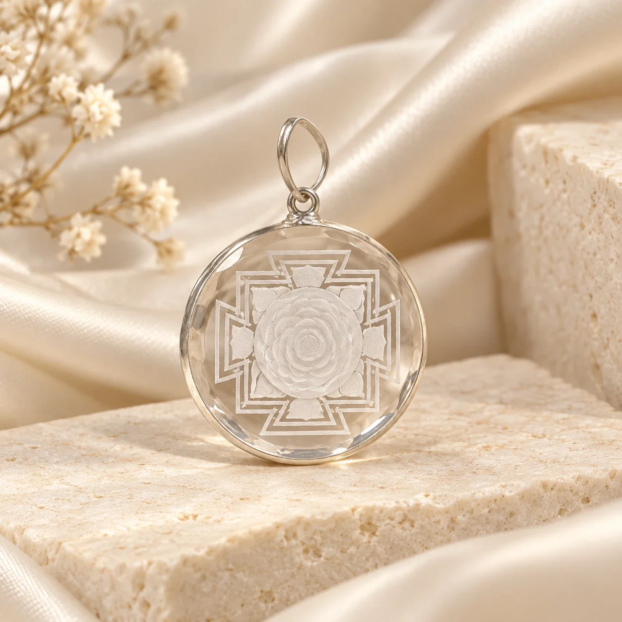 Clear Quartz Shri Yantra Pendant — buy online at Digveda