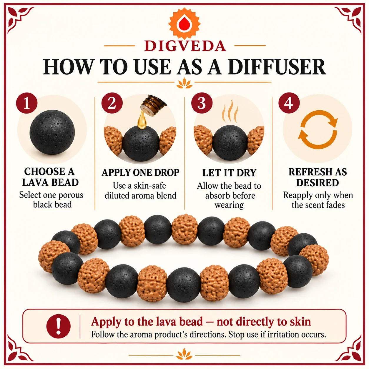 Rudraksha & Black Lava Stone Diffuser Bracelet — buy online at Digveda
