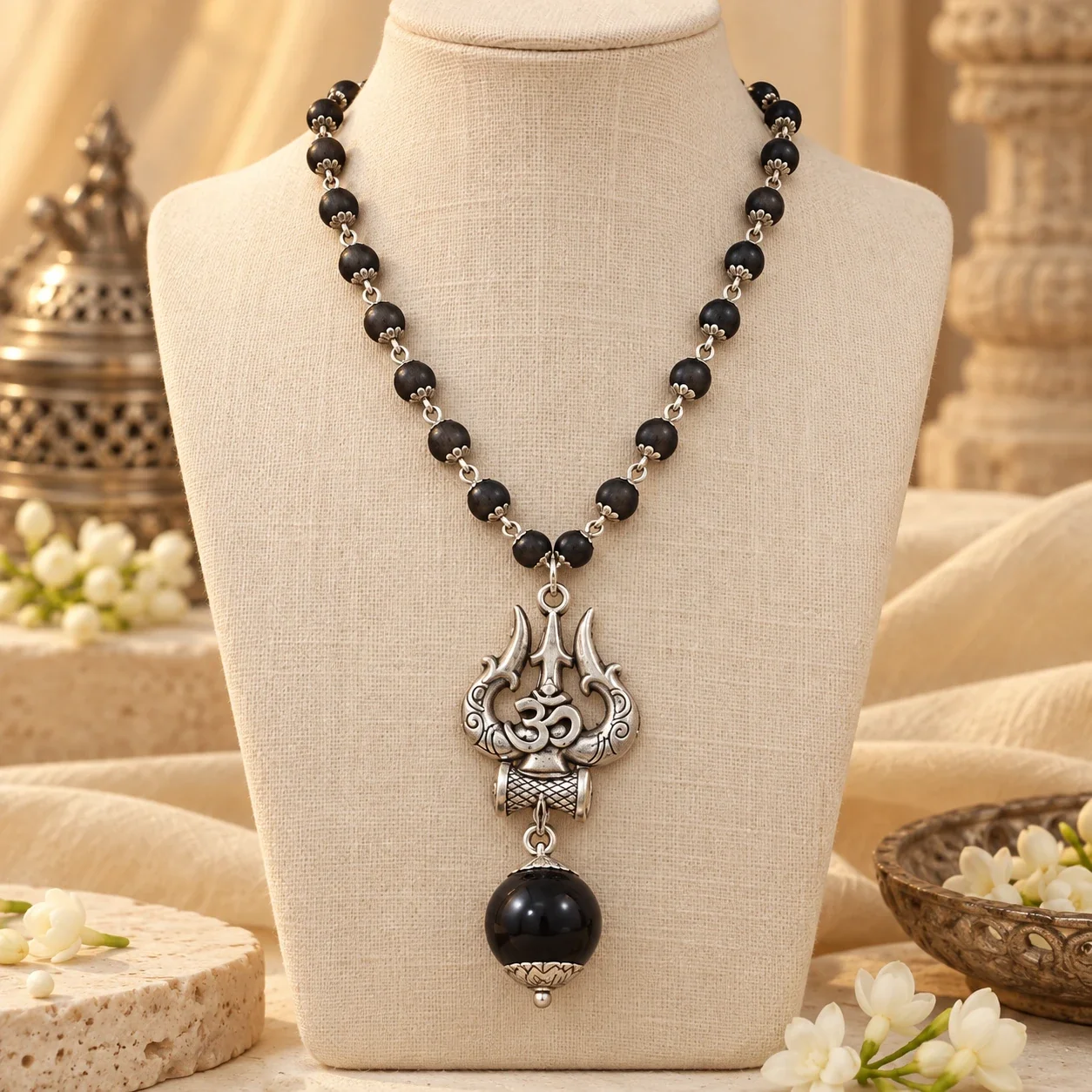 Karungali Mala with Om Shiva Trishul Pendant — buy online at Digveda