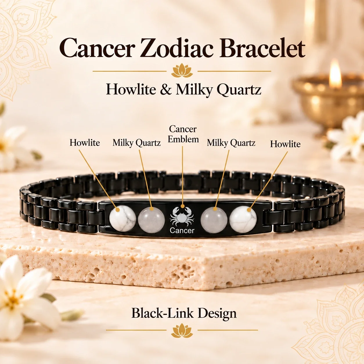 Cancer (Kark Rashi) Zodiac Black-Link Bracelet — buy online at Digveda